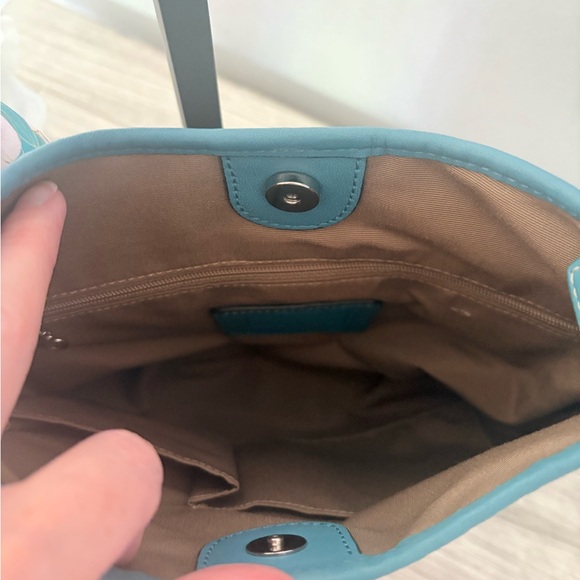 Coach Hampton Signature Jacquard Brown and Teal Hobo Bag - Picture 7 of 12